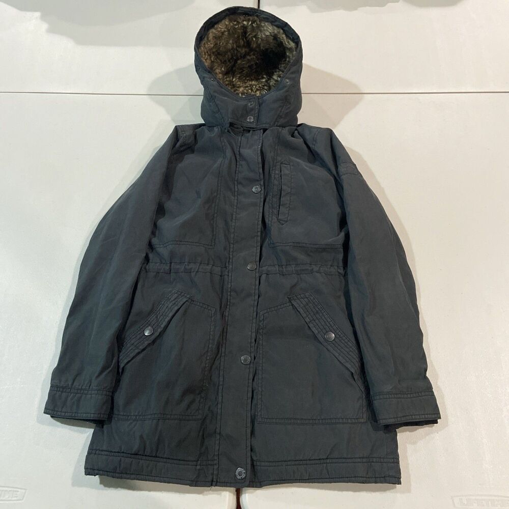 Abercrombie & Fitch Kids Navy Ski Jacket with Pink Faux Fur Hoodie Size 15/16